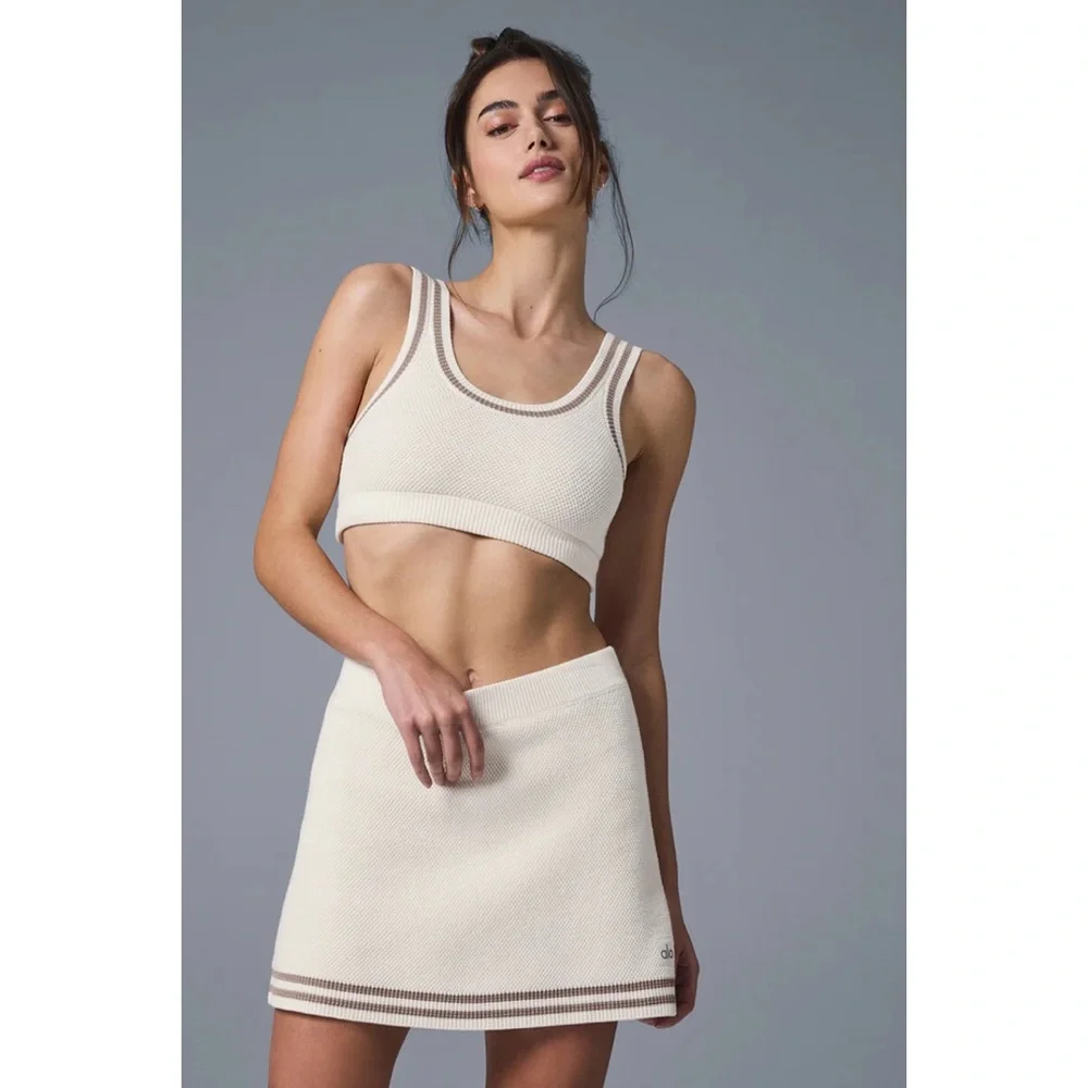 Alo Yoga Tennis Club Sweater Knit Bra Ivory/Gravel S